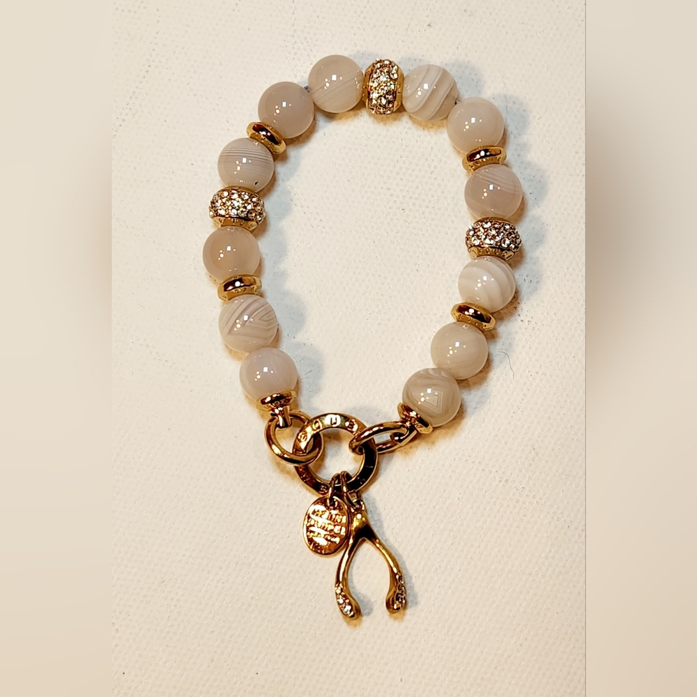 Henri Bendel Lucky Wish-bone Charm Beaded Bracelet